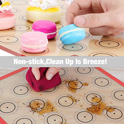 Macaron Silicone Baking Mat - Set of 2 Non Stick Silicon Macaroon Baking Sheet Cookie Liner (Red)