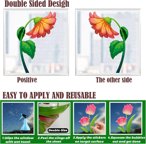 Spring Window Clings, 2024 Summer Decorations for Glass Windows, Flower Butterfly Clings for Home
