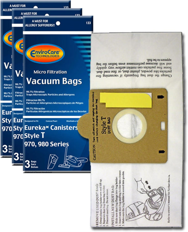 EnviroCare Replacement Micro Filtration Vacuum Cleaner Dust Bags for Eureka Style T Canisters, 9 Bags