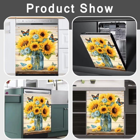 Generic Red Truck Magnet Dishwasher Front Door Covers, Spring Flower Kitchen Decor, Truck Dishwasher Panel Decal,