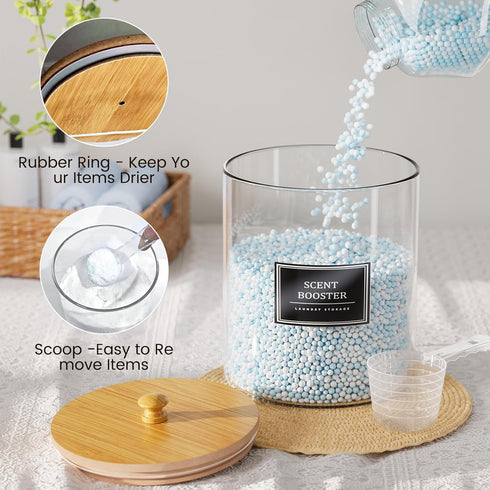 HomePekite 2 Pack Glass Laundry Pods Container, Clear Laundry Room Organization Containers with Lids & Labels, Powder