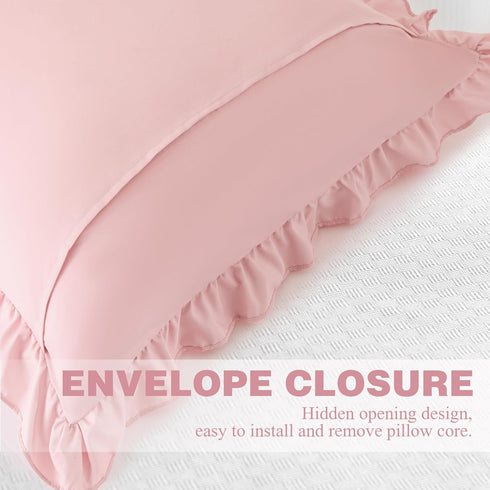 26x26 Inches, Set 2, KKJIAF Ruffle Pillow Cases Light Pink Square Ruffled Pillow Covers of Microfiber Wrinkle Resistant