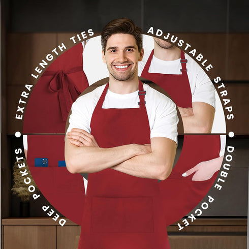 Avalon Kitchen 100% Premium Chef Apron - Waterdrop Resistant Polyester Adjustable Kitchen Aprons for Men Bulk Aprons