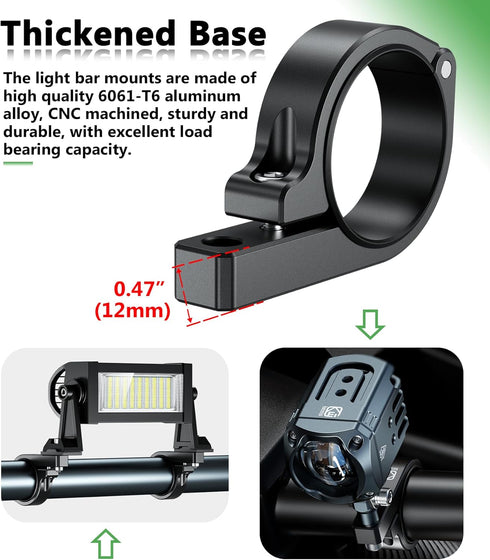 2 PCS UTV Light Bar Mounts, Solid Aluminium Alloy Mounting Brackets for Off-Road LED Light Roll Bar Clamps