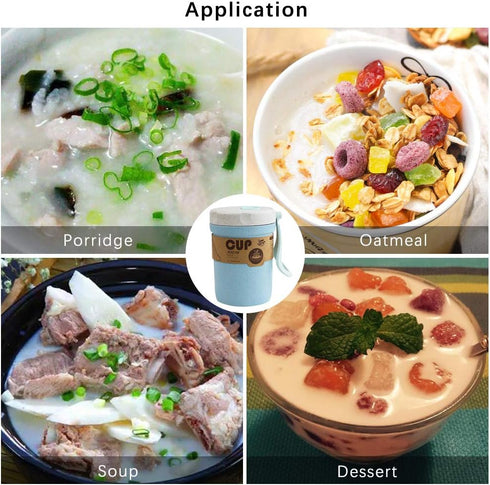 2PCS 300ml 2 LZYMSZ Wheat Straw Soup Cup, Portable Microwaveable Breakfast Cup, Colors Porridge Lunch Box with Spoon