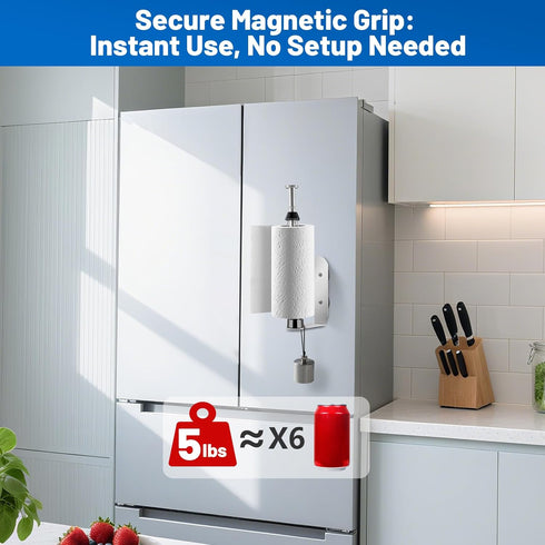 HUAFA Magnetic Paper Towel Holder for Fridge, One Hand Paper Towel Holder with Damping Effect Toilet Paper Roll Holder