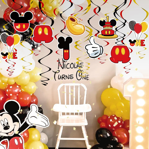 1st Birthday Red Hanging Swirl Decorations, Mouse Theme Party Supplies, Ceiling Streamers, 38 Pcs Party Favors for Kids