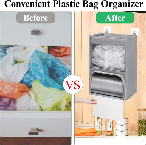 Quoyiyo 2-in-1 Plastic Bag Holder with Clear Window, Large Grocery Bag Holder and Trash Bag Dispenser with Easy-Access