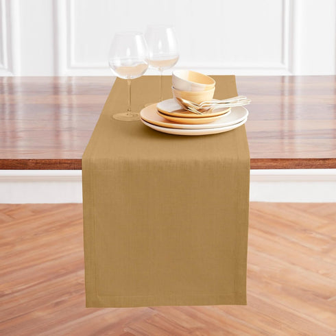 Solino Home Linen Table Runner 48 Inches - 100% Pure Linen Camel Table Runner for Dresser and Coffee Tables