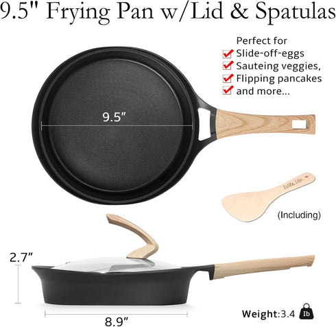 ESLITE LIFE Nonstick Deep Frying Pan Skillet with Lid, Healthy Granite Coating Egg Omelette Pan Stone Cookware Chef's Pan, PFOA Free(Black, 9.5 Inch) by ESLITE LIFE