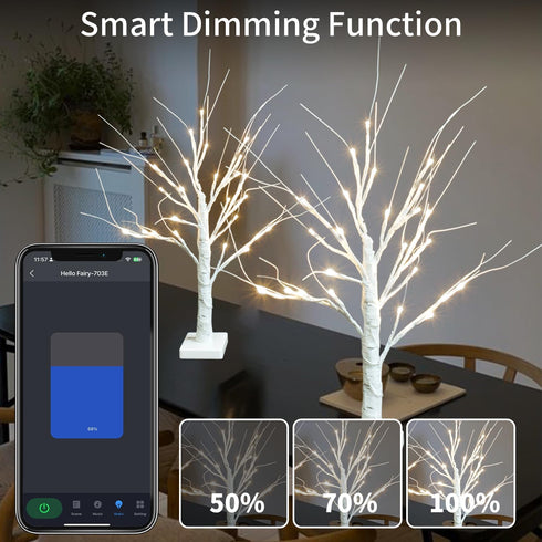 2FT 18 Dimmable, 2 Pack Smart Birch Tree with LED Lights, Bluetooth App Controlled, Modes, Timer, Music Sync, Warm