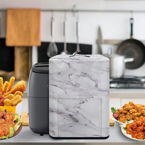 Air Fryer Cover, Insulated Dust Protection Kitchen Appliance Cover with Front Pockets and Top Handle, White Marble Gift