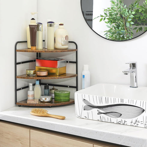 Counter 3-Tier Brown,TWJ002H IBUYKE Corner Shelf, Kitchen Organizer, Bathroom Vanity Trays, Spice Rack for Small