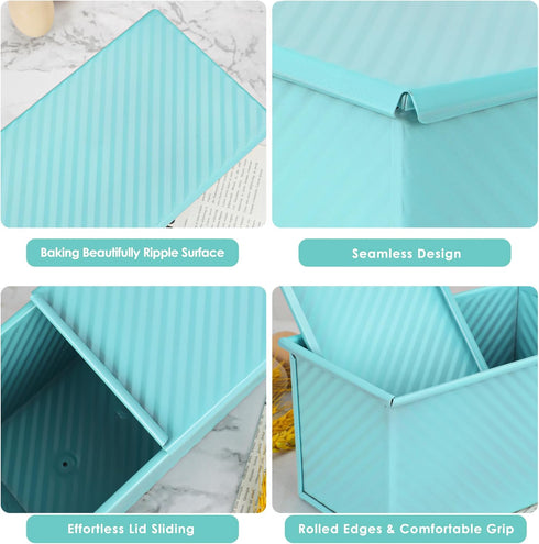 Blue 1LB Dough Capacity Sandwich Bread Loaf Pan, Non-Stick with Dough Scraper Cutter