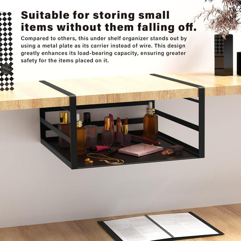 2 Pack PEKGRIL Under Shelf Basket, Black Undershelf Storage Basket, Heavy Duty Slide-in Hanging Storage Basket, Metal