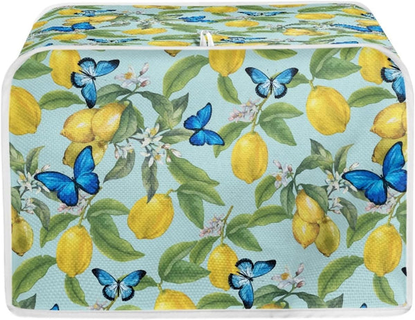 Bulopur Blue Butterfly Lemon Printed Toaster Cover, 4 Slice Microwave Oven Dust Protection