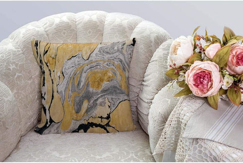 HGOD DESIGNS Throw Pillow Cover, Black Gold Silver Marble Ink Abstract Painting, 18x18 Inches