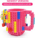 Build-on Brick Coffee Mug, Funny DIY Novelty Cup with Building Blocks for Kids, Men, Women, Xmas Birthday (Rose)