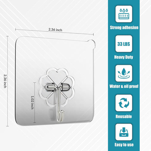 Wall Hooks 33lb(MAX) Heavy Duty Self Adhesive Hooks 10 Pack,Waterproof and Oilproof,Transparent Seamless Hooks Strong,Suitable for Bathroom Kitchen by GEPUTING