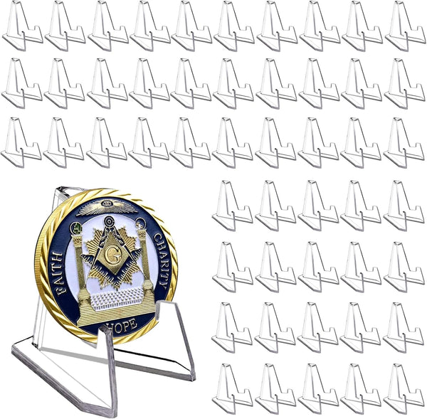 50 Packs Mini Clear Acrylic Card Display Stand, 2.25 Inch for Baseball Trading Cards, Medals, Watches