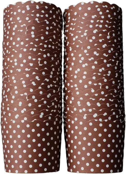 50-Pack Paper Baking Cups, Greaseproof Disposable Cupcake Muffin Liners in Large Chocolate Brown Polka Dots