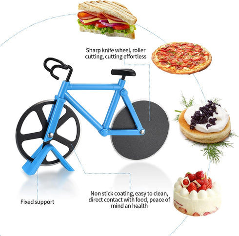 Stainless Steel Motorcycle Pizza Cutter, Novelty Two-Wheel Pizza Slicer with Non-Stick Coating, Kitchen Gadget