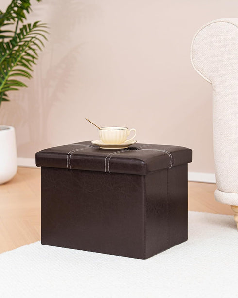 16.5"x12.6"x12.6" B FSOBEIIALEO Folding Storage Ottoman Cube, Faux Leather Footrest Seat Coffee Table, Brown