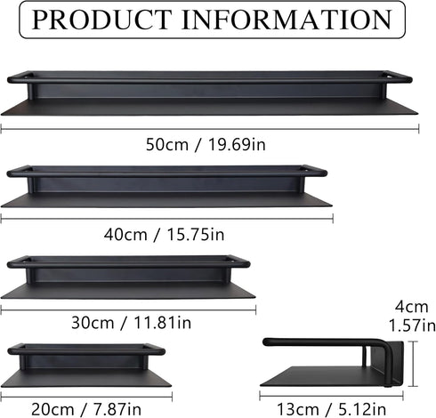 8Inch) RFOUO Small Shelf for Wall, Small Floating Shelf, Black Wall Shelves, Metal Bathroom Shelves, Metal Floating