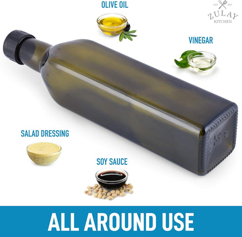 Zulay Kitchen 17oz Olive Oil Dispenser Bottle - Dark Brown Glass Container with Spout, Funnel & Pourer