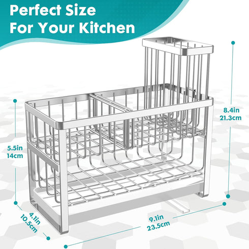 Counter (2 Sinnsally Kitchen Sponge Holder,Sink Caddy Organizer with High Brush Holder,Stainless Steel Sink Box Dish
