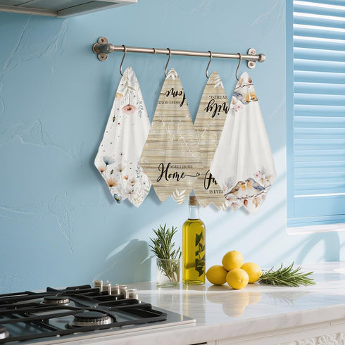 Hanamiya Na 4 Pcs Flower Kitchen Towels, Bird Soft Absorbent Tea Hand Towel, Microfiber Dish Cloths for Drying Dishes