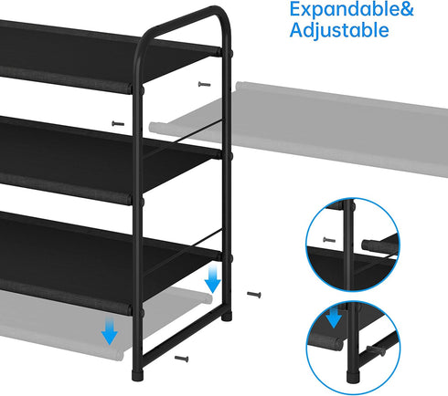 3 Simple Trending Tier Stackable Shoe Rack, Expandable Adjustable Fabric Shoe Shelf Storage Organizer, Black
