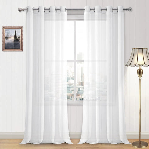DWCN White Sheer Curtains - Set of 2 Panels, Faux Linen Look Grommet Window Drapes for Bedroom Living Room