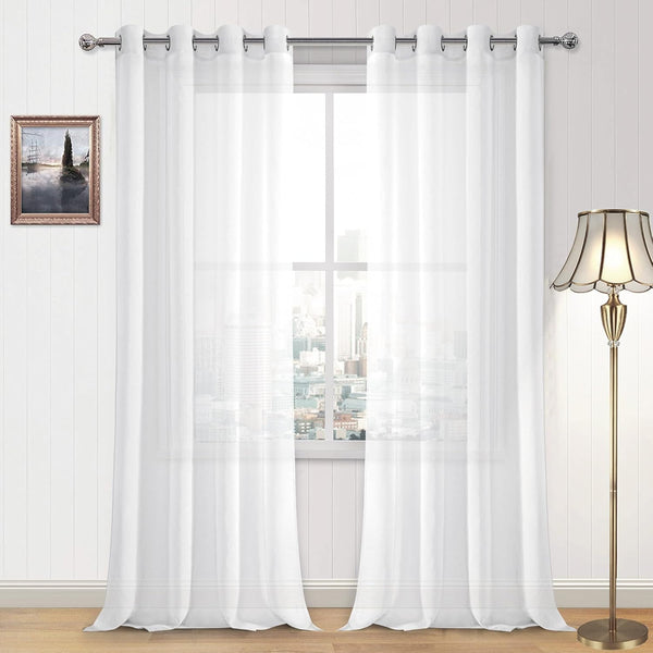 DWCN White Sheer Curtains - Set of 2 Panels, Faux Linen Look Grommet Window Drapes for Bedroom Living Room