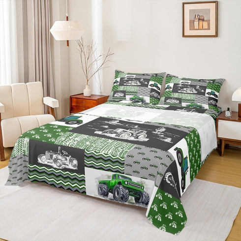 Set Set 2 Erosebridal Green Tractor Bed Sheets Full Size Farm Vehicle Truck Bedding Cartoon Equipment Construction