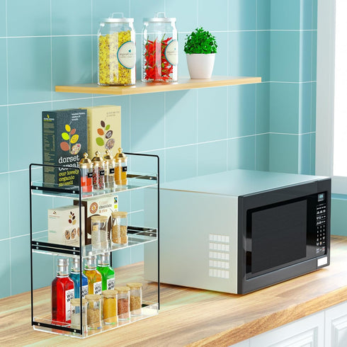 NPPLUS Bathroom Countertop Organizer, 3 Tier Metal Vanity Shelf, Matte Black Under Sink with Acrylic Tray for Makeup