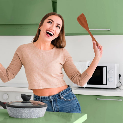 Wooden Spatula for Cooking, 12.8 Inches Flat Wooden Utensil for Non-Stick Cookware, 2PCS Long Handle Kitchen Spatulas