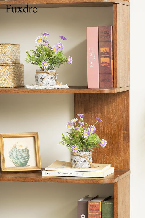 2Pcs,Daisies Daisy Artificial Flowers in Cement Vases Faux Flowers Farmhouse Home Coffee Table Bookshelf Office Desk