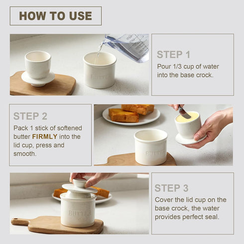 Butter Crock Bell with Lid, Ceramic French Butter Dish for Countertop, Soft Butter Container Holder with Water Seal