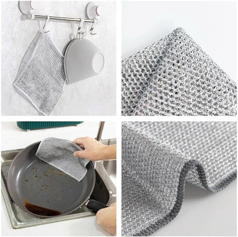 10PCS Rags Dishwash Cleaning Wire Dishcloth, Non-Scratch Kitchen Washcloths for Washing Dishes, Double Layer