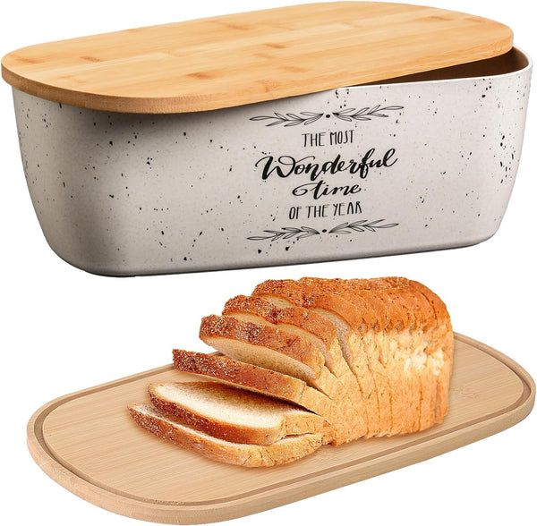 Bread Box for Kitchen Countertop with Cutting Board Lid, Bamboo Fiber Bread Container Holder, Keep Fresh I14.4x8.3x4.7