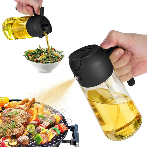 16oz Olive Oil Dispenser Bottle, 2 in 1 Sprayer for Kitchen, Cooking, Salad, and Barbecue