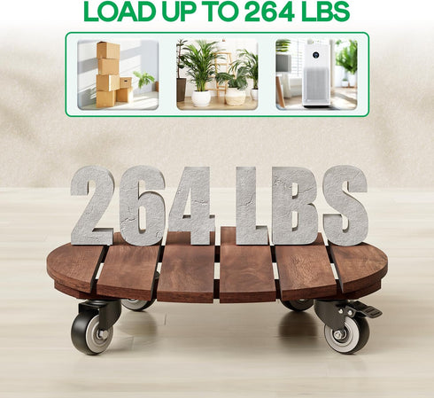 2pack 264 Lbs 12 Inch 360 Wood Plant Caddy With Wheels Heavy Duty Red Brown, Capacity, Acacia Hardwood Plant Roller