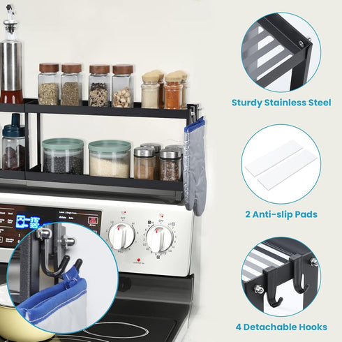 2 30 Inch 2 4 OTraki Tier Strong Magnetic Oven Shelf Length Spice Rack Over The Stove Shelf with Anti-Slip Mats