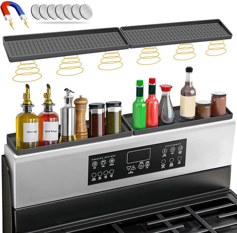 BFONS 30" Magnetic Stove Top Shelf, Silicone Top Heat Material Spice Rack, Kitchen Organization Gadgets (Grey)