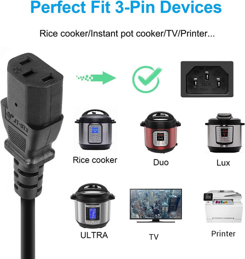 Power Cord Compatible with Instant Pot - 3 Prong Replacement Power Cable for Kitchen Appliances