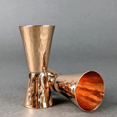 Sertodo Copper Double Sided Jigger - 1 oz and 2 oz Measured Shots, Hand Hammered 100% Pure Copper