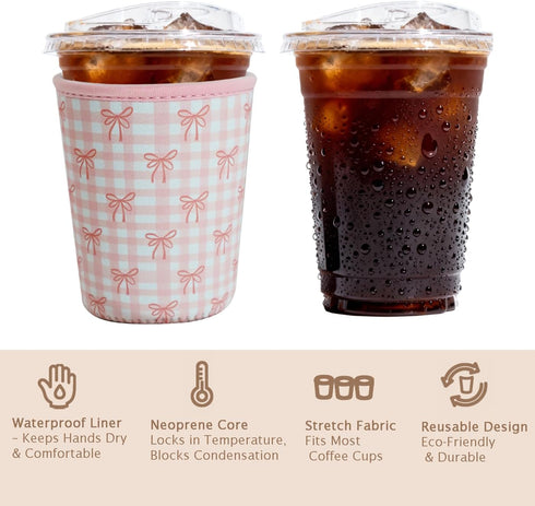 Elyndor 16-18oz) Reusable Insulated Sleeve for Iced Coffee Cup, Coffee Neoprene Sleeve for Cold & Hot Drinks, Beverage