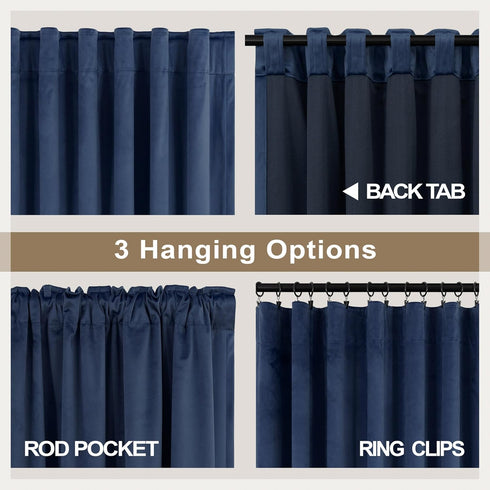 63 Inches 52x63 2 Set Navy Blue Velvet Curtains Long for Bedroom Nursery Room Darkening Thermal Insulating Window Satin