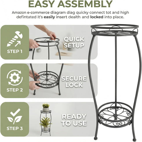 Stands,2 27.1 inch Plant Stand for Indoor Outdoor,Tall Black Metal Rustproof Stable Plant Tier Multiple Corner Display